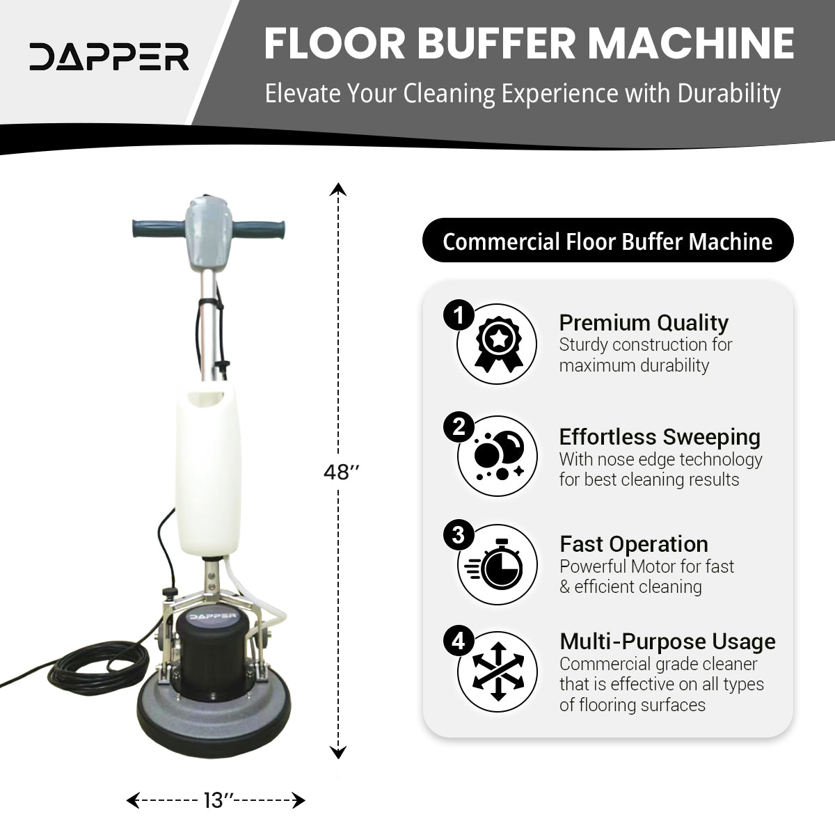 13" Multi-Purpose Floor Buffer Machine with Scouring Pads
