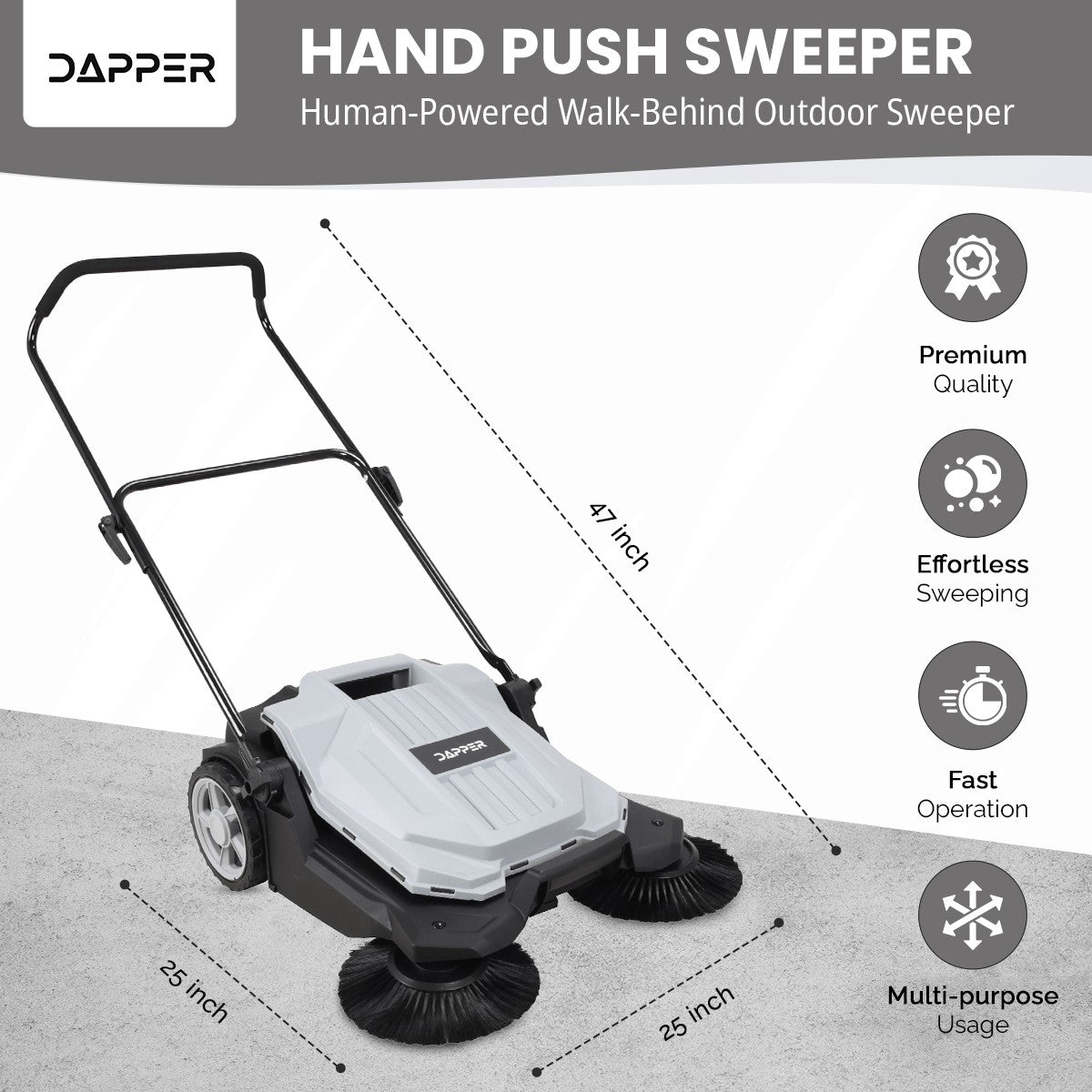 Walk-Behind Outdoor Hand Push Floor Sweeper 25.5" Sweeping