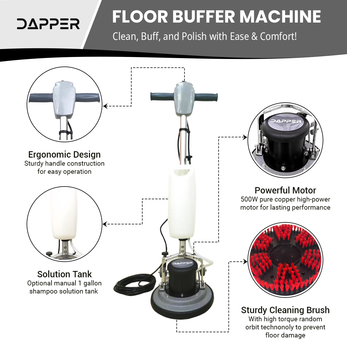 13" Multi-Purpose Floor Buffer Machine with Scouring Pads