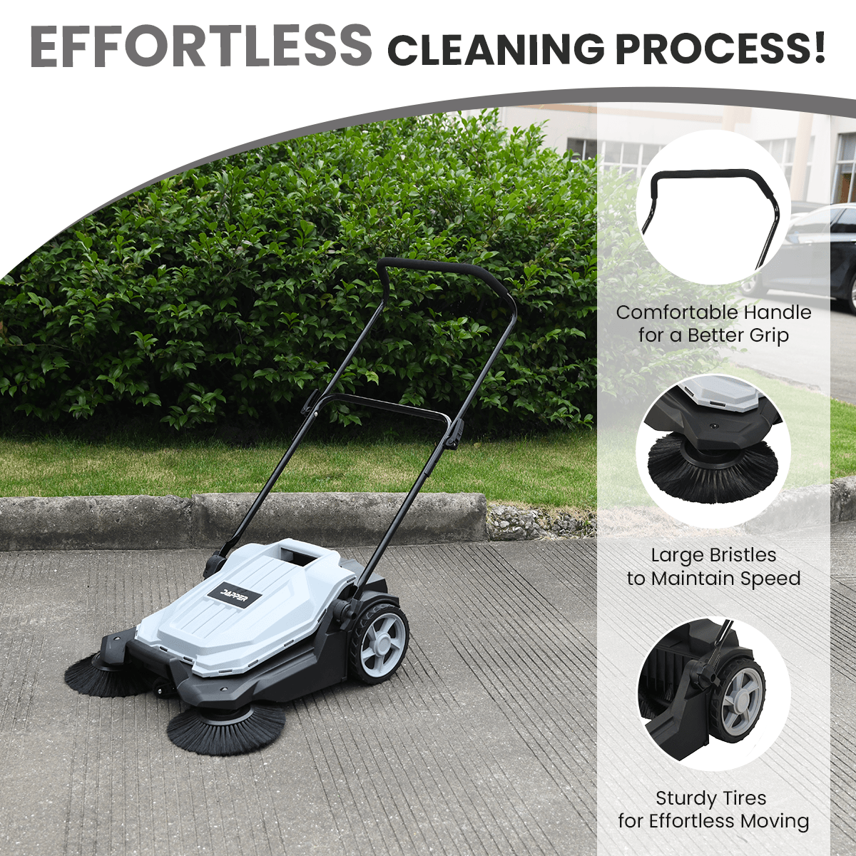 Walk-Behind Outdoor Hand Push Floor Sweeper 25.5" Sweeping