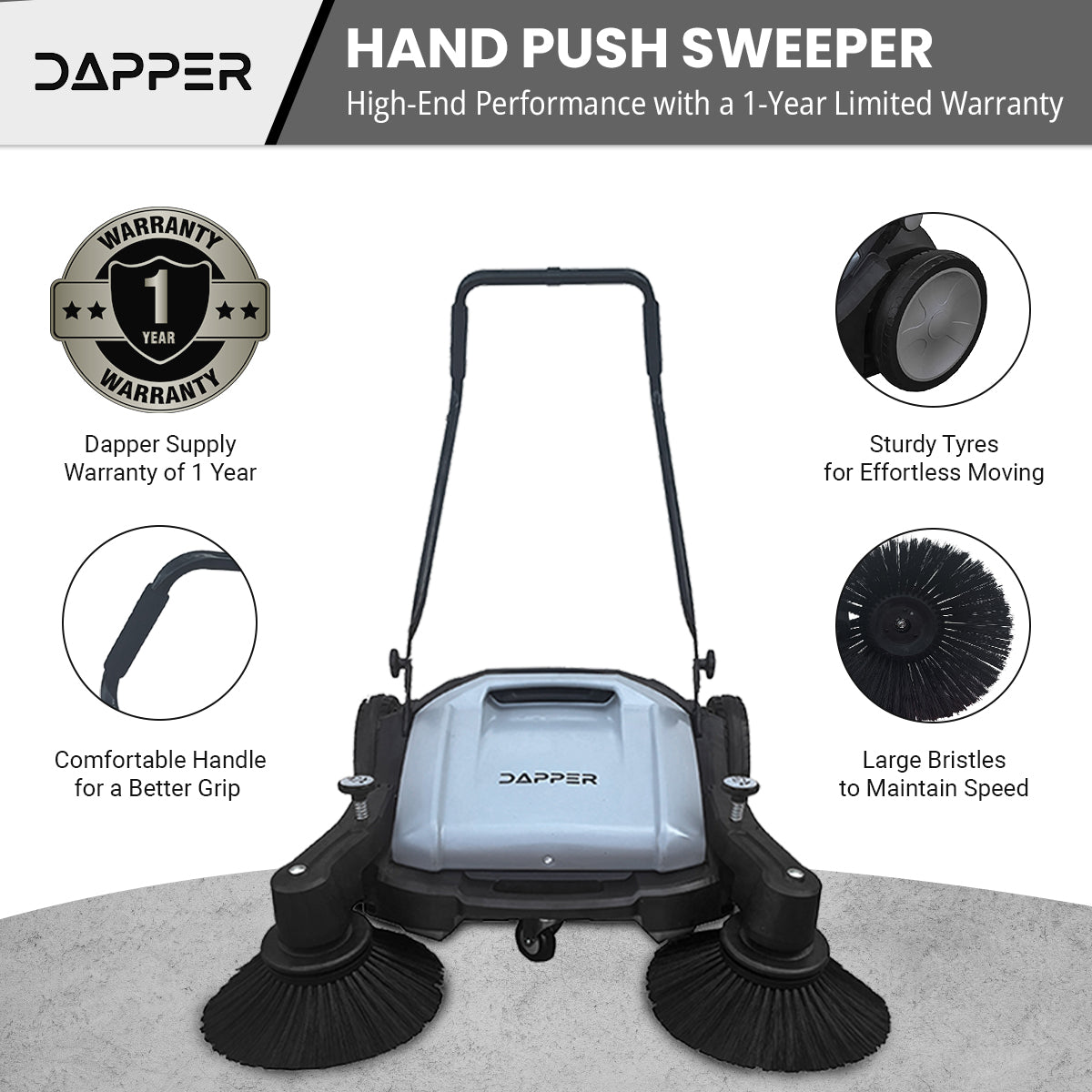 Walk-Behind Hand Push Floor Sweeper - 10.5 Gal Capacity - 36" Sweeping Width