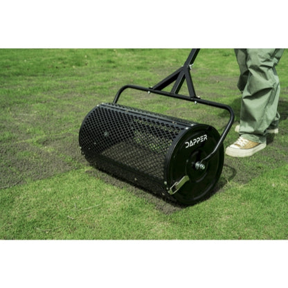 Compost Spreader, 24.4-25.6" Height Adjustable Handle, 24" Wide, Lawn and Garden Peat Moss Roller with Side Latches, Powder Coated Steel Mesh Basket for Spreading Manure, Topsoil, Black