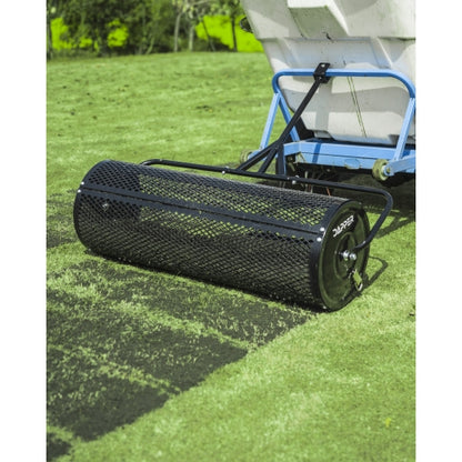 Compost Spreader 44 Inch Towable Peat Moss Spreader, Heavy Duty Rust-Resistant Steel Frame Roller Lawn Spreader for Top Soil, Manure, Mulch, Top Dressing - Garden Spreaders for Lawns