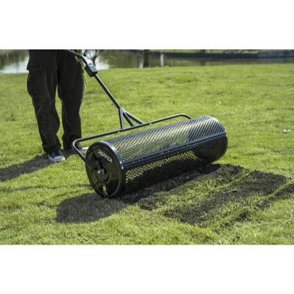 Compost Spreader 44 Inch Towable Peat Moss Spreader, Heavy Duty Rust-Resistant Steel Frame Roller Lawn Spreader for Top Soil, Manure, Mulch, Top Dressing - Garden Spreaders for Lawns