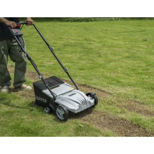 13-Inch 2-in-1 Electric Dethatcher and Scarifier Lawn Dethatcher with 8-Gallon Removable Thatch Collection Bag, 4-Position Depth Adjustment, 12 Amp, Quick-Fold, Keeps Lawn Healthy