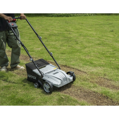 13-Inch 2-in-1 Electric Dethatcher and Scarifier Lawn Dethatcher with 8-Gallon Removable Thatch Collection Bag, 4-Position Depth Adjustment, 12 Amp, Quick-Fold, Keeps Lawn Healthy