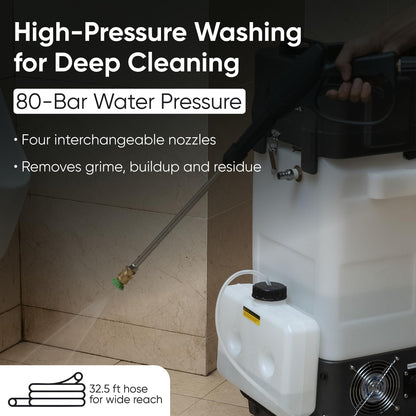 All-In-One Non-Touch Restroom Cleaning Machine with Pressure Washing, Steam, Disinfection Spray, Wet/Dry Vacuum and Blower