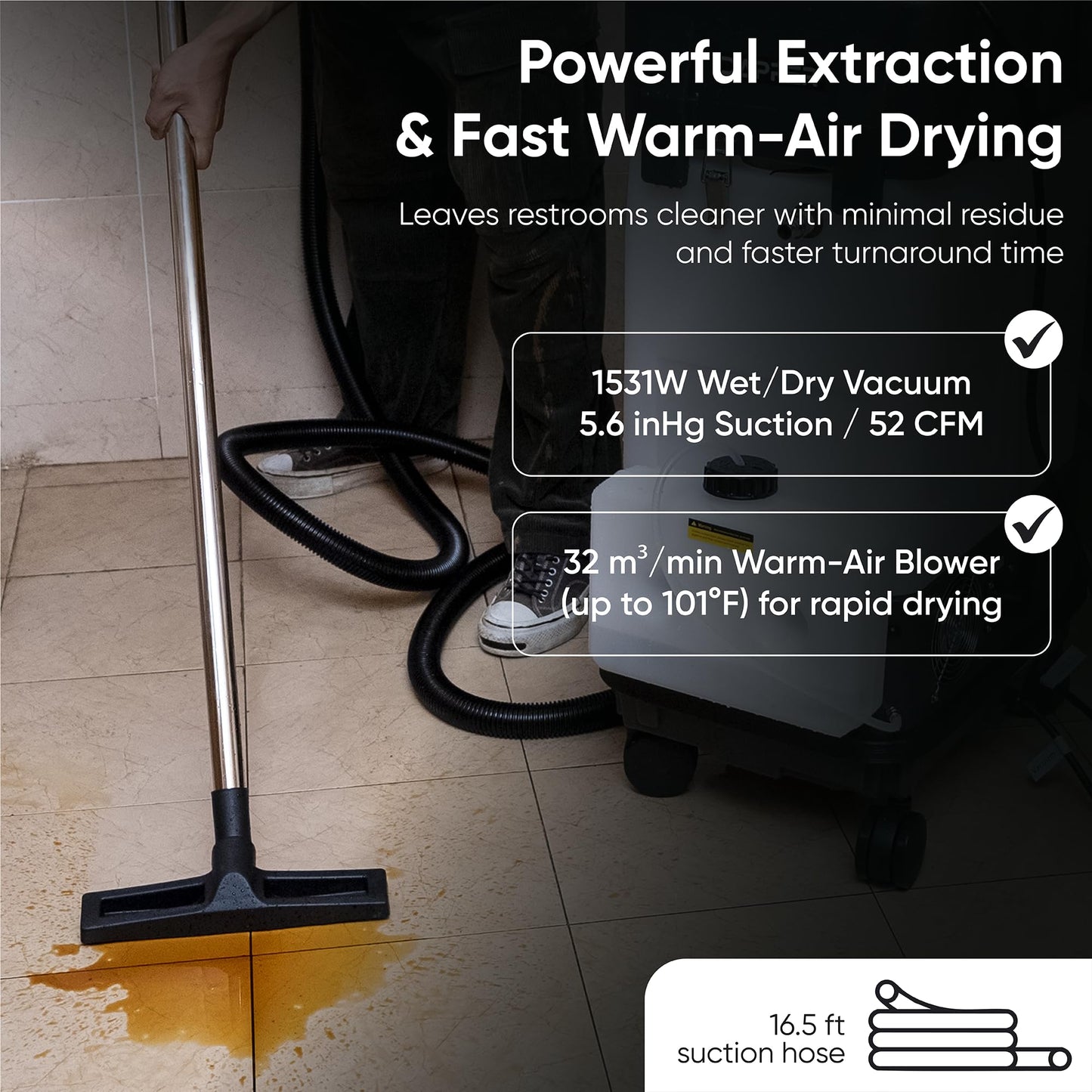 All-In-One Non-Touch Restroom Cleaning Machine with Pressure Washing, Steam, Disinfection Spray, Wet/Dry Vacuum and Blower