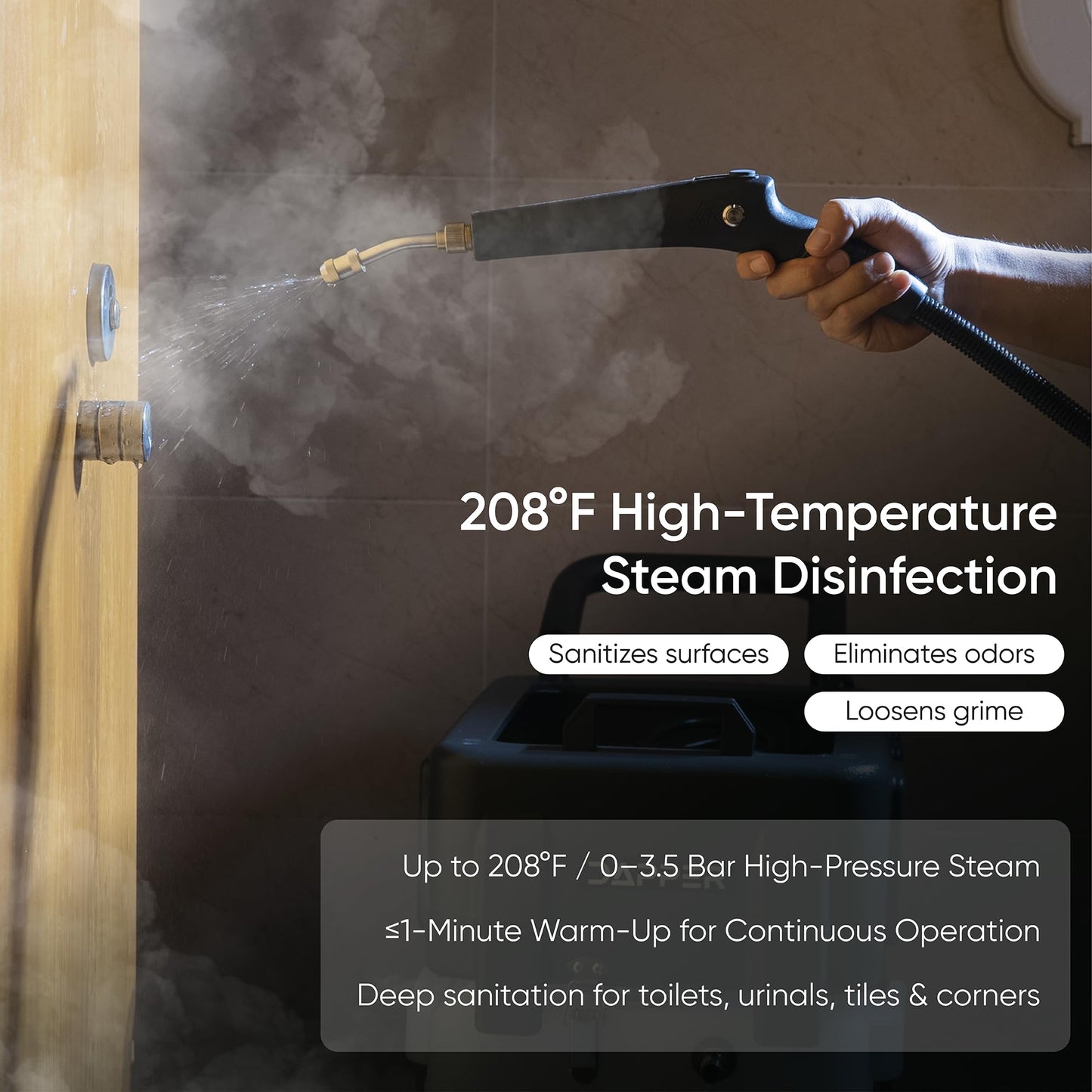 All-In-One Non-Touch Restroom Cleaning Machine with Pressure Washing, Steam, Disinfection Spray, Wet/Dry Vacuum and Blower