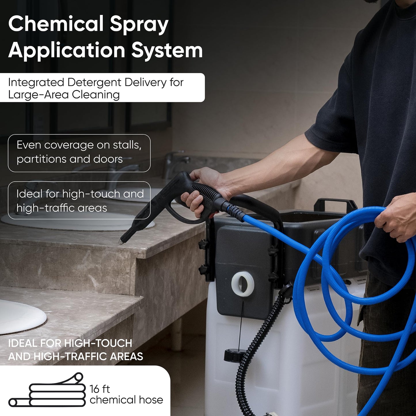 All-In-One Non-Touch Restroom Cleaning Machine with Pressure Washing, Steam, Disinfection Spray, Wet/Dry Vacuum and Blower