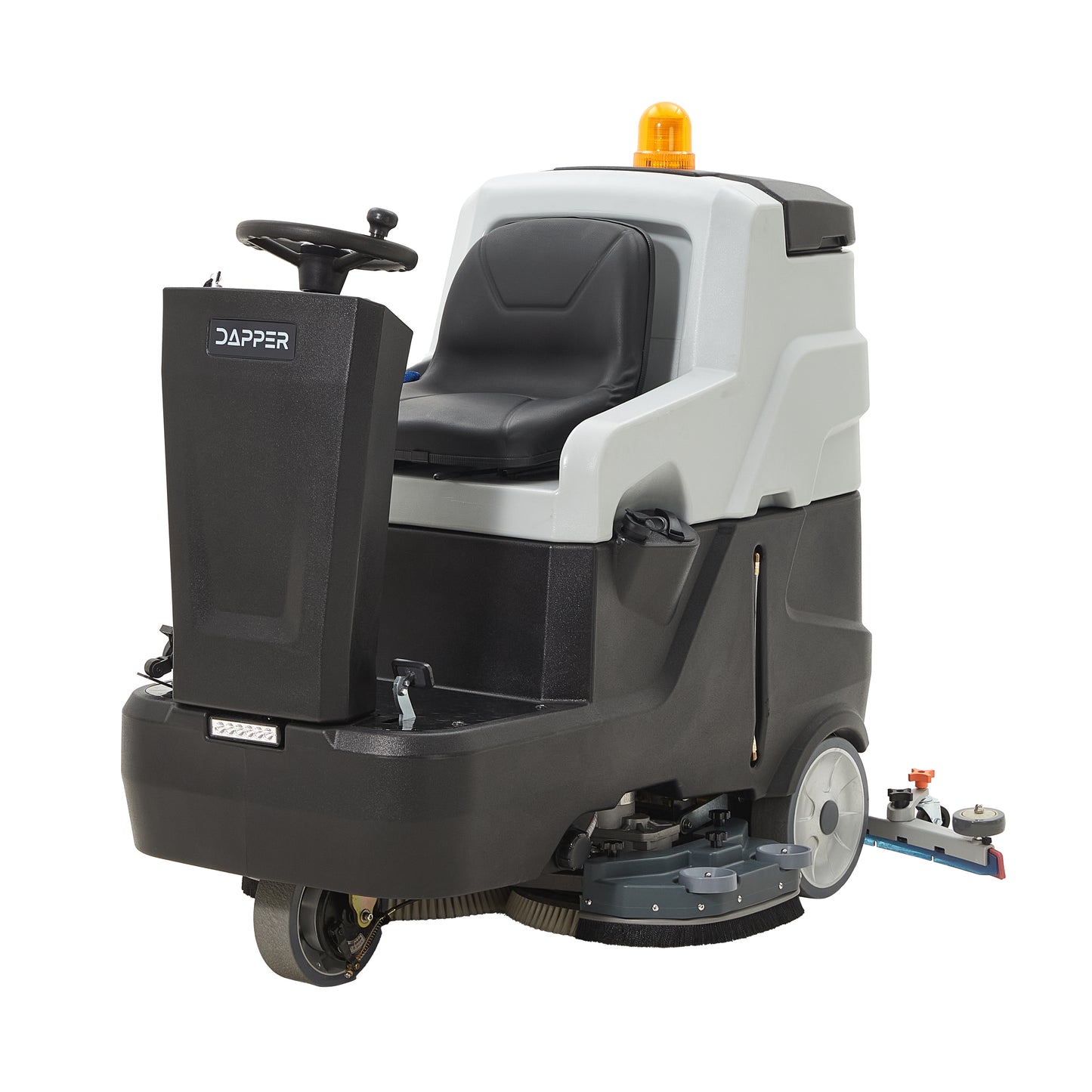 Battery Powered Ride-On Commercial Floor Scrubber Machine, 38" Brush, 48" Squeegee Width, 46 gal Solution Tank, 48 gal Recovery Tank, 5 hr Use 8 hr Charge, 180 RPM, 84,000 Sqft/H, Batteries Included