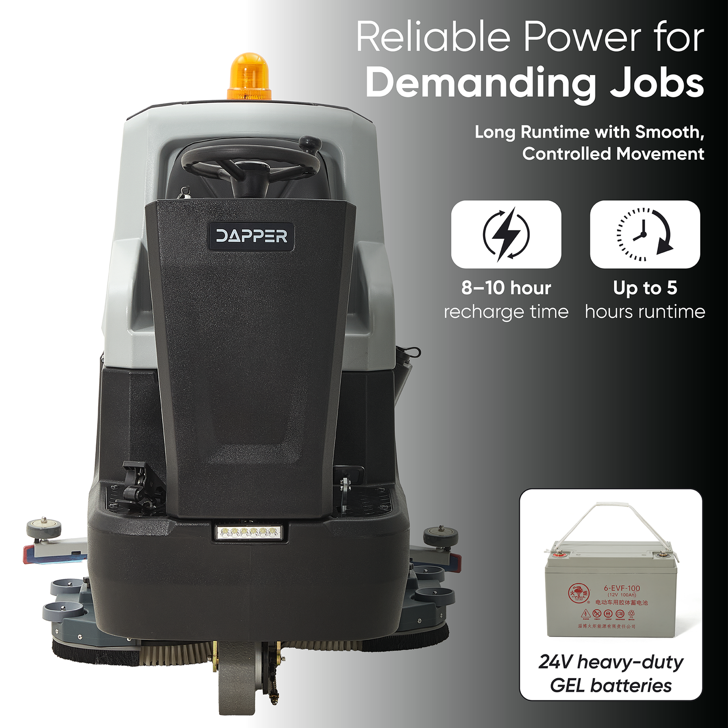 Battery Powered Ride-On Commercial Floor Scrubber Machine, 38" Brush, 48" Squeegee, 84,000 Sqft/H, Batteries Included