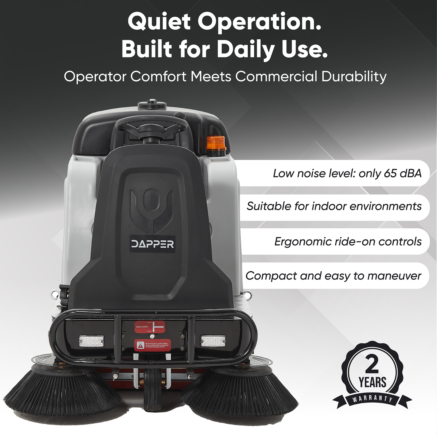 Battery Powered Ride-On Commercial Floor Sweeper, 49" Brush Width, 25 Gal Dustbin, 77,500 sq. ft/hr, 6 MPH Max Speed