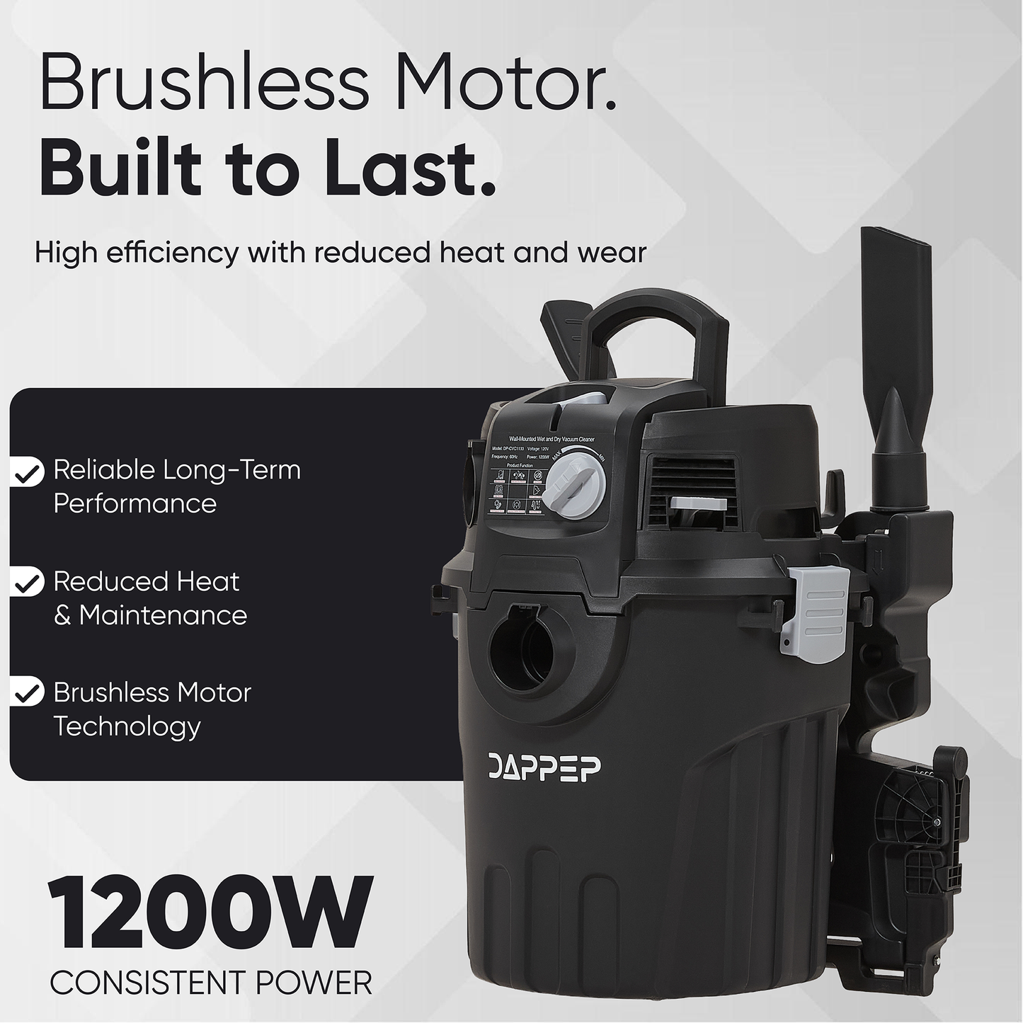 6 Gallon Wall Mount Wet/Dry Vacuum, 5.5 Peak HP