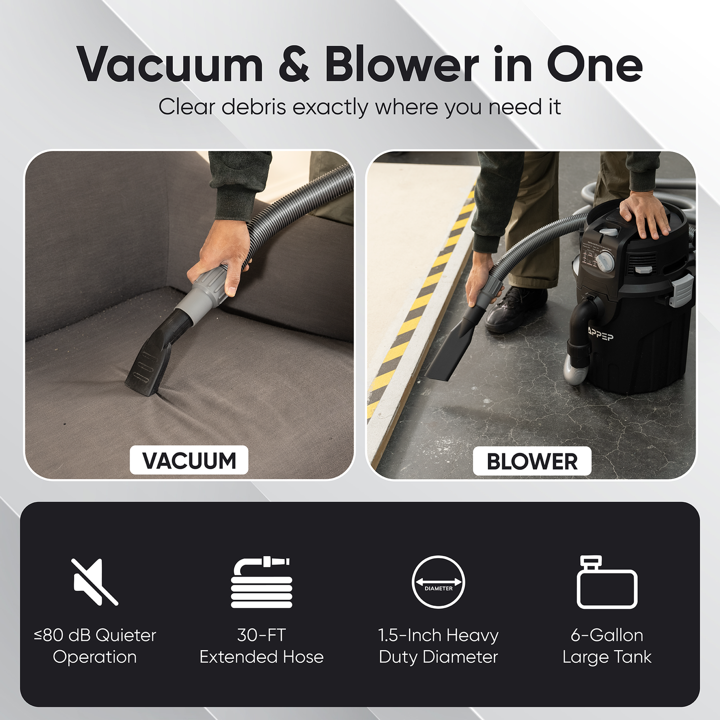 6 Gallon Wall Mount Wet/Dry Vacuum, 5.5 Peak HP
