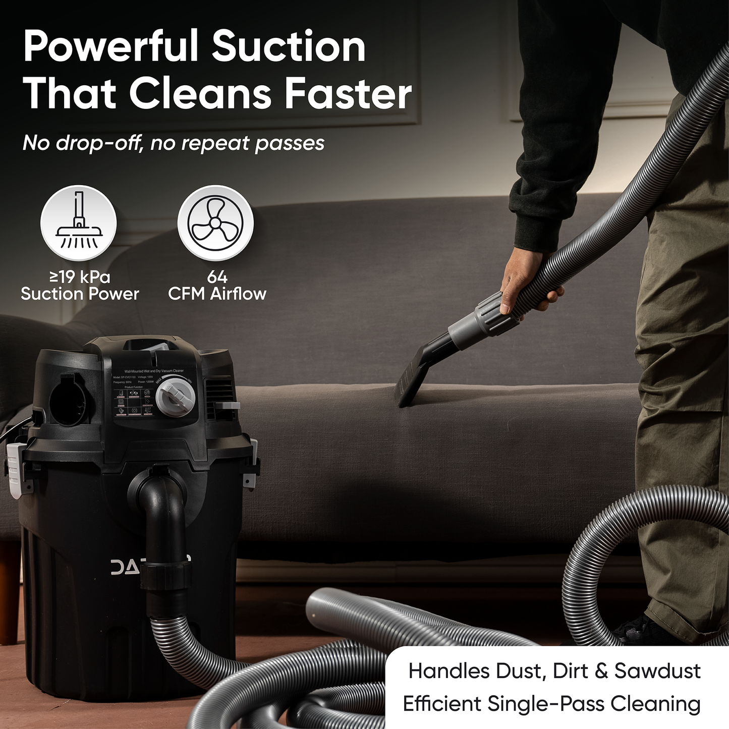 6 Gallon Wall Mount Wet/Dry Vacuum, 5.5 Peak HP