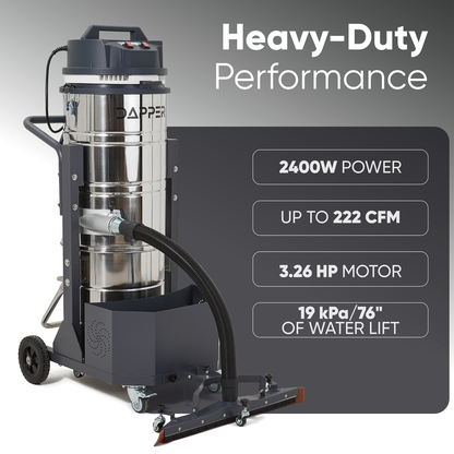 26.5 Gallon Heavy-Duty Industrial Wet/Dry Vacuum Dual Motor, 3.3 HP, 222 CFM