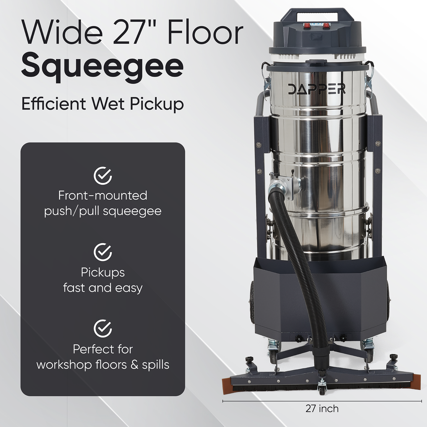 26.5 Gallon Heavy-Duty Industrial Wet/Dry Vacuum Dual Motor, 3.3 HP, 222 CFM