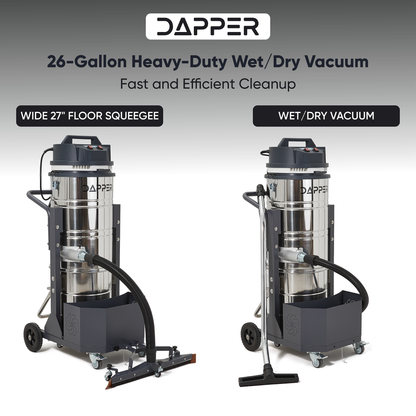 26.5 Gallon Heavy-Duty Industrial Wet/Dry Vacuum Dual Motor, 3.3 HP, 222 CFM