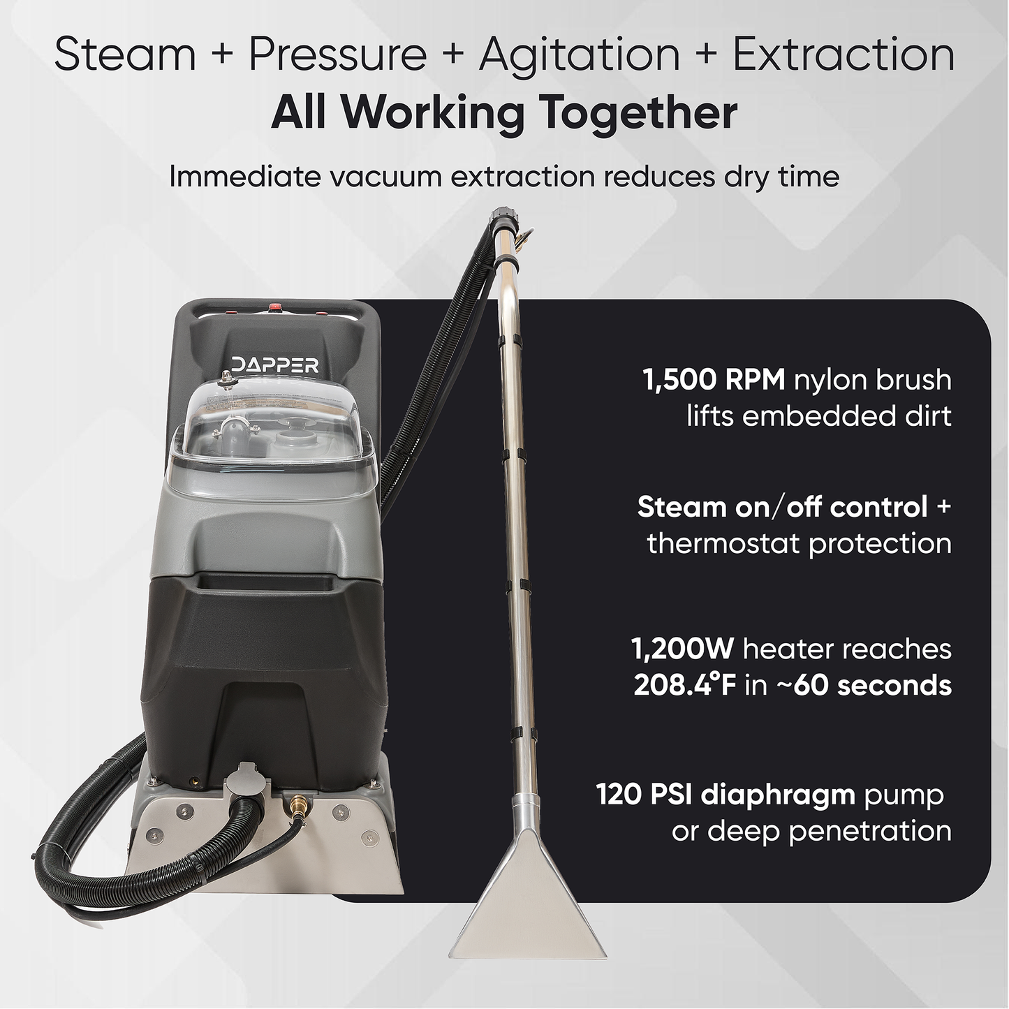 4-in-1 Steam Carpet Extractor – Cold Water, 18.5" Cleaning Path, 10.5/8 Gallon Tanks, with Upholstery & Wand Tool