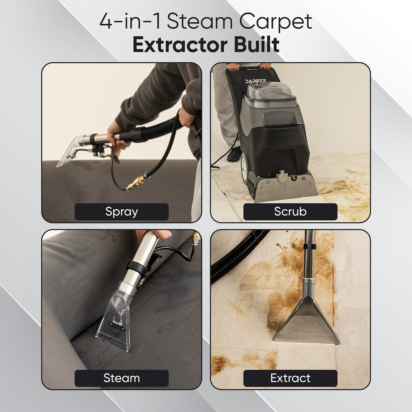 4-in-1 Steam Carpet Extractor – Cold Water, 18.5" Cleaning Path, 10.5/8 Gallon Tanks, with Upholstery & Wand Tool