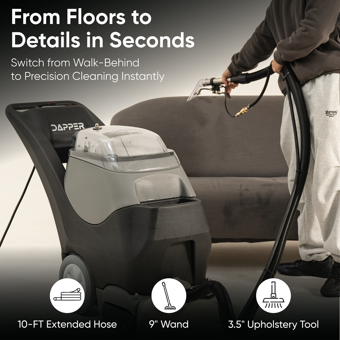 4-in-1 Steam Carpet Extractor – Cold Water, 18.5" Cleaning Path, 10.5/8 Gallon Tanks, with Upholstery & Wand Tool