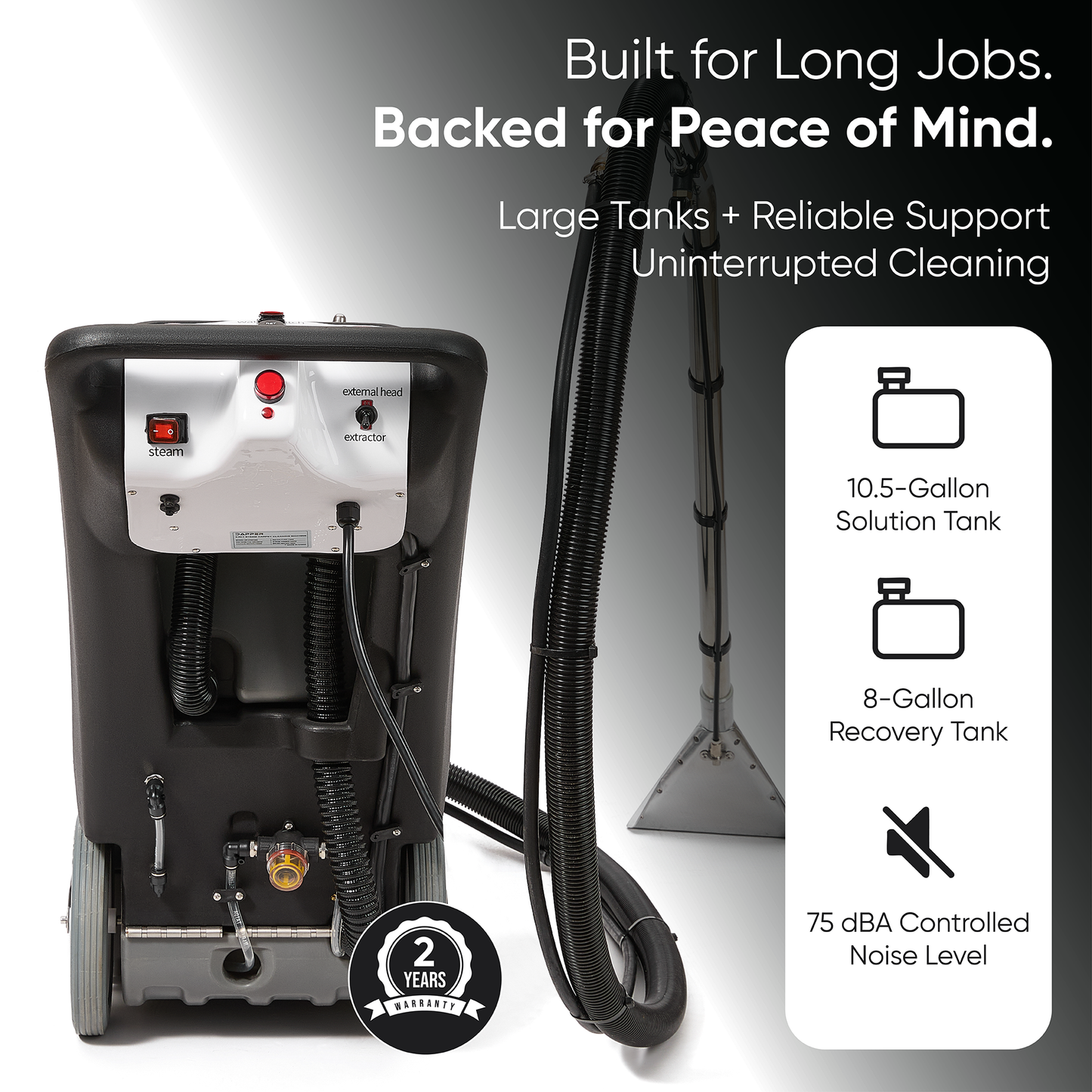 4-in-1 Steam Carpet Extractor – Cold Water, 18.5" Cleaning Path, 10.5/8 Gallon Tanks, with Upholstery & Wand Tool