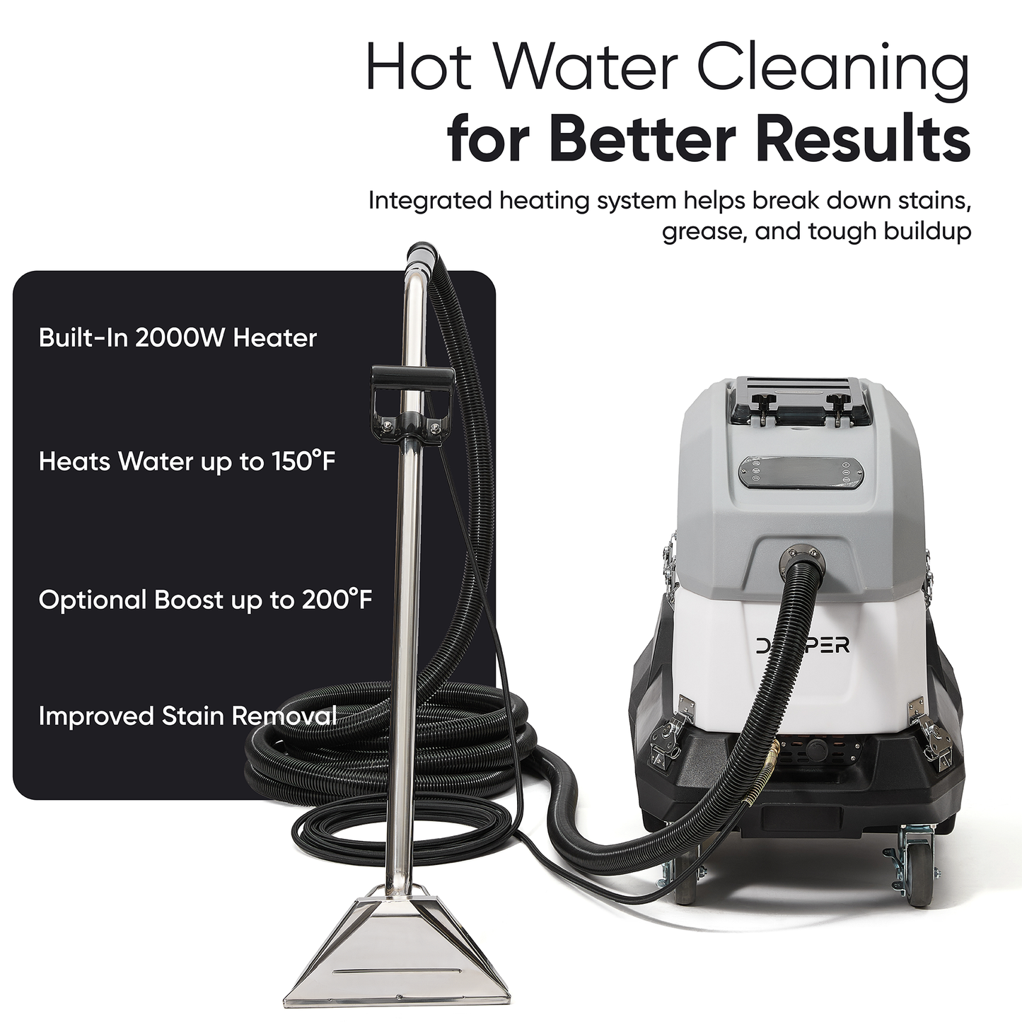 Commercial Heated Carpet Upholstery Extractor Portable Machine 170 PSI Hot Water Cleaner 120 CFM Vacuum 150F Heater 3 and 4 Gallon Dual Tanks for Deep Cleaning Stain Removal Furniture Carpet