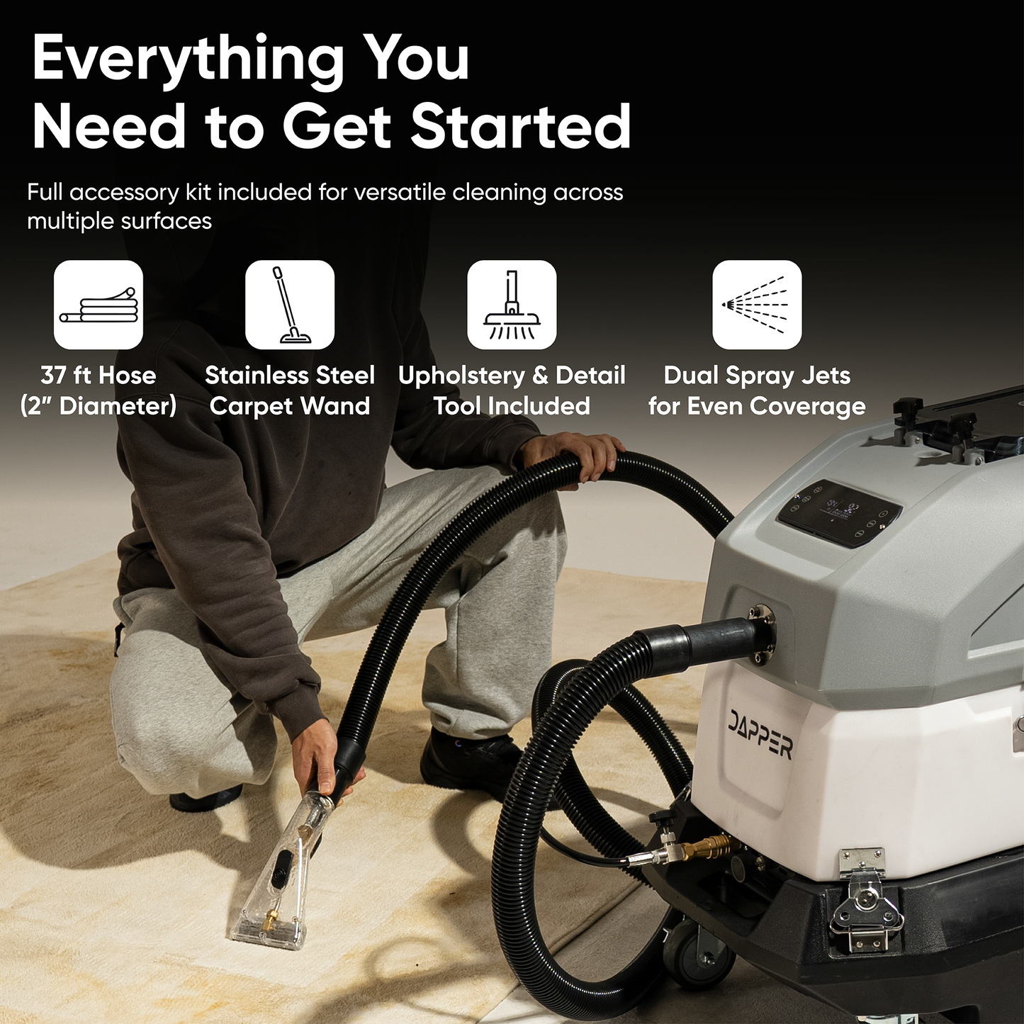 Commercial Heated Carpet Upholstery Extractor Portable Machine 170 PSI Hot Water Cleaner 120 CFM Vacuum 150F Heater 3 and 4 Gallon Dual Tanks for Deep Cleaning Stain Removal Furniture Carpet