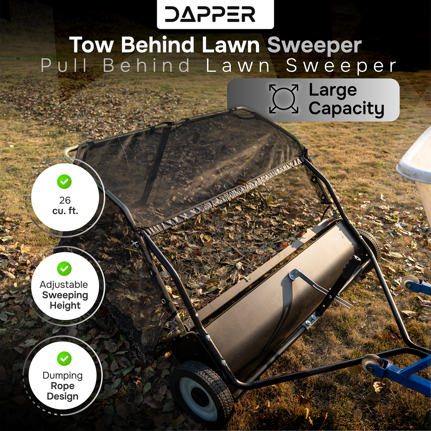 48" Tow Behind Lawn Sweeper with 26 cu. ft Hopper Bag