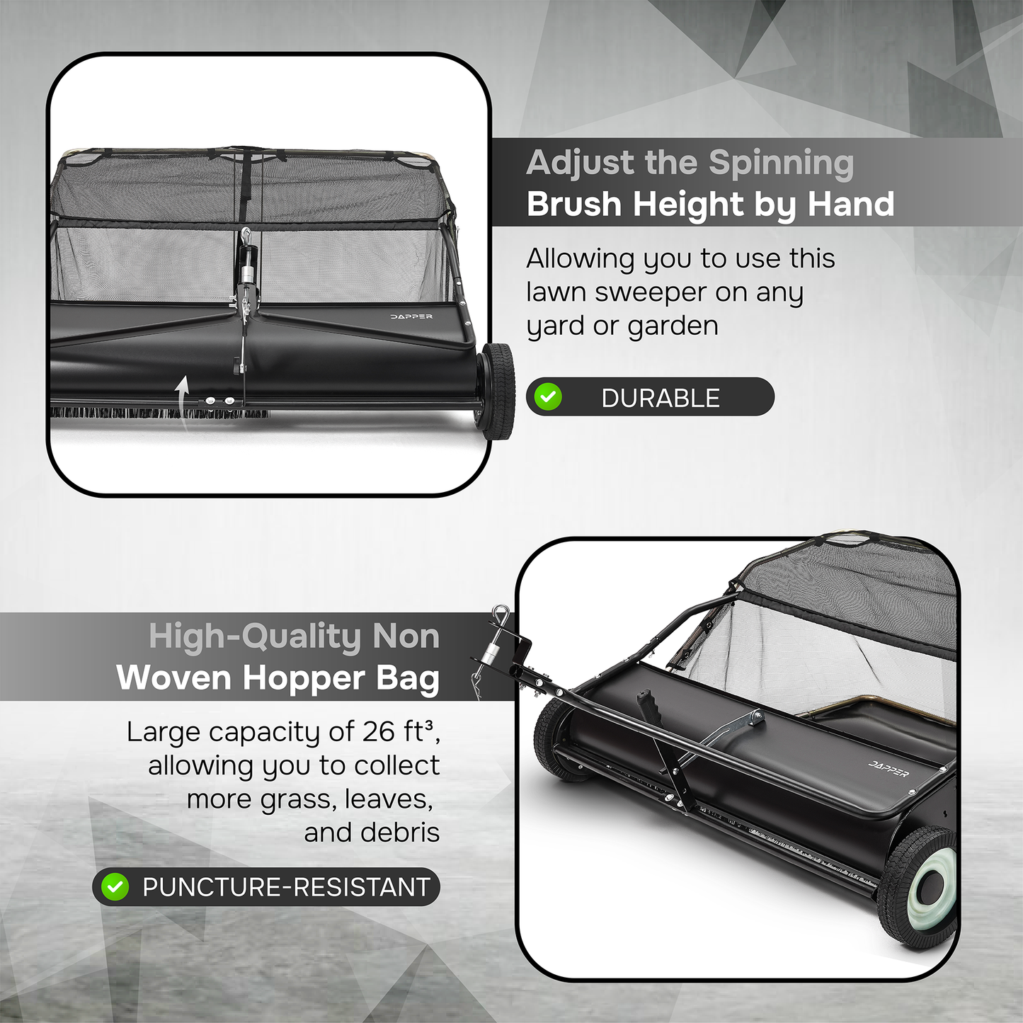 48" Tow Behind Lawn Sweeper with 26 cu. ft Hopper Bag