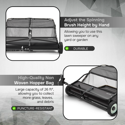 48" Tow Behind Lawn Sweeper with 26 cu. ft Hopper Bag