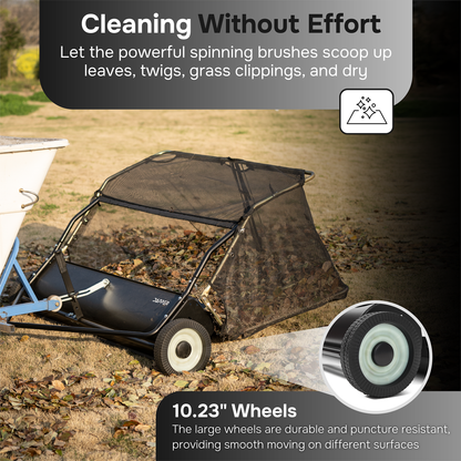48" Tow Behind Lawn Sweeper with 26 cu. ft Hopper Bag