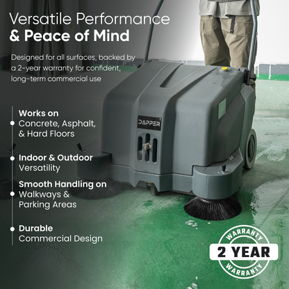 Commercial Walk-Behind Floor Sweeper, 40-Inch Battery-Powered, with Spray System, 12 Gal Hopper, 43,000 sq. ft/hr, 2hr Runtime - For Warehouses, Sidewalks, Parking Lots & Facilities