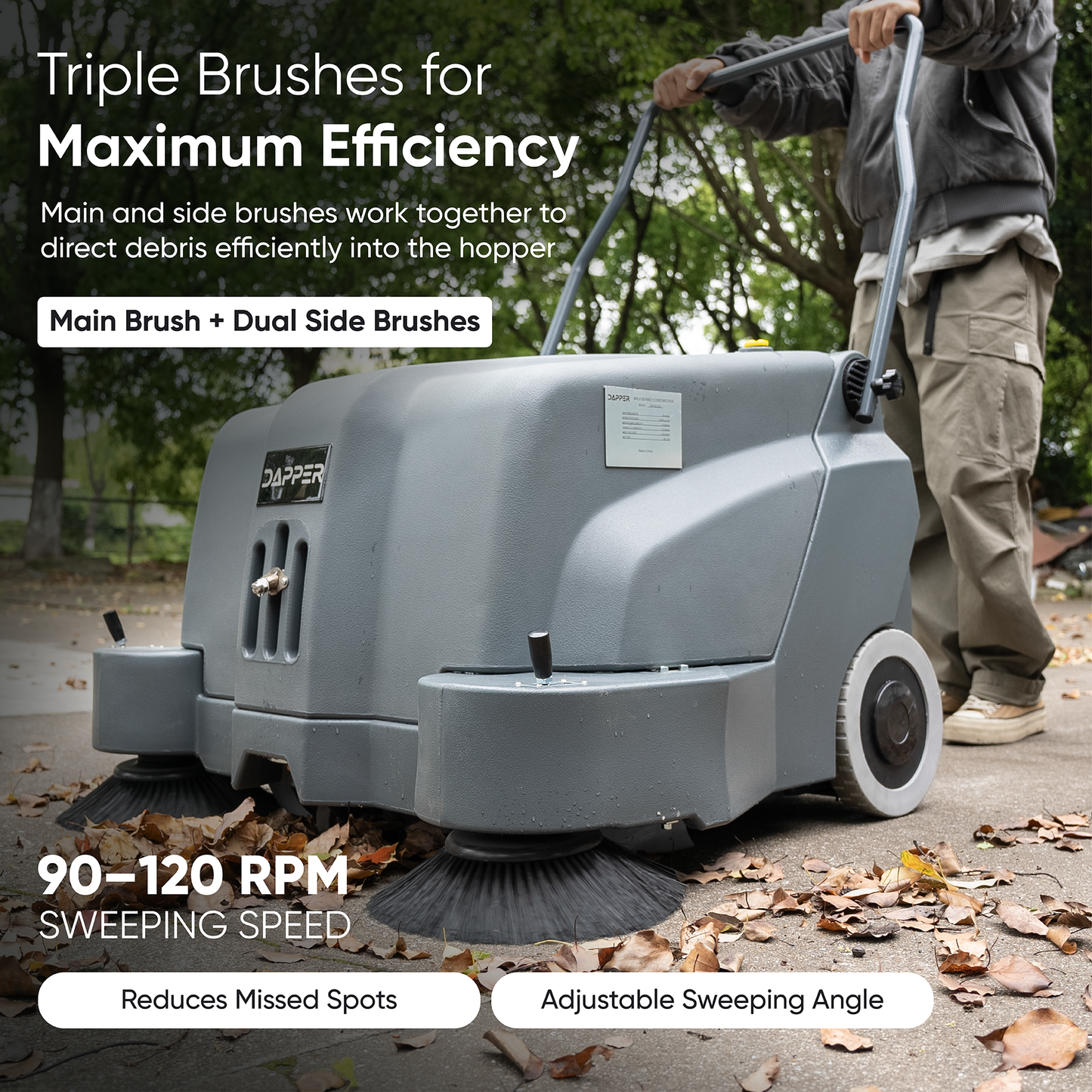 Commercial Walk-Behind Floor Sweeper, 40-Inch Battery-Powered, with Spray System, 12 Gal Hopper, 43,000 sq. ft/hr, 2hr Runtime - For Warehouses, Sidewalks, Parking Lots & Facilities