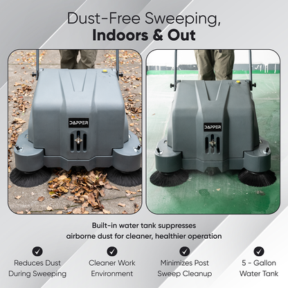 Commercial Walk-Behind Floor Sweeper, 40-Inch Battery-Powered, with Spray System, 12 Gal Hopper, 43,000 sq. ft/hr, 2hr Runtime - For Warehouses, Sidewalks, Parking Lots & Facilities