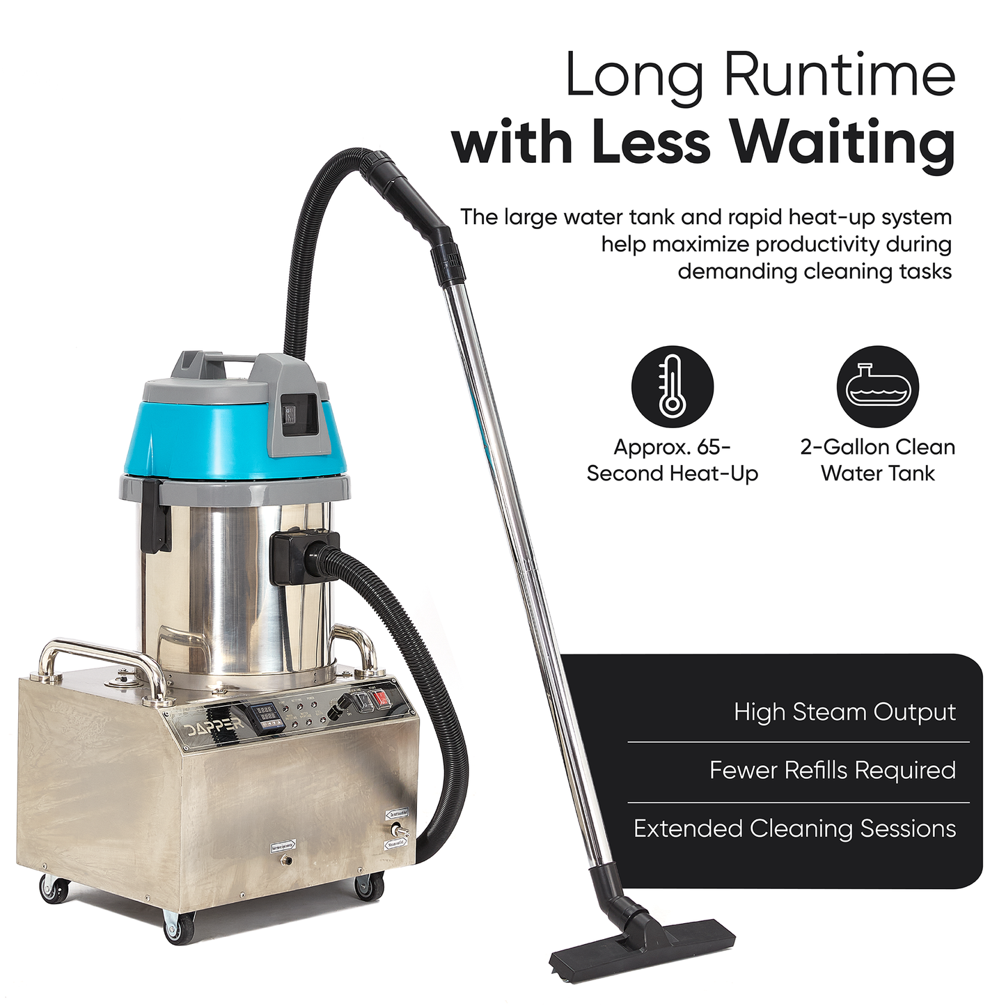 Commercial Steam Cleaner with Wet/Dry Vacuum and Upholstery - 2 Gallon Tank