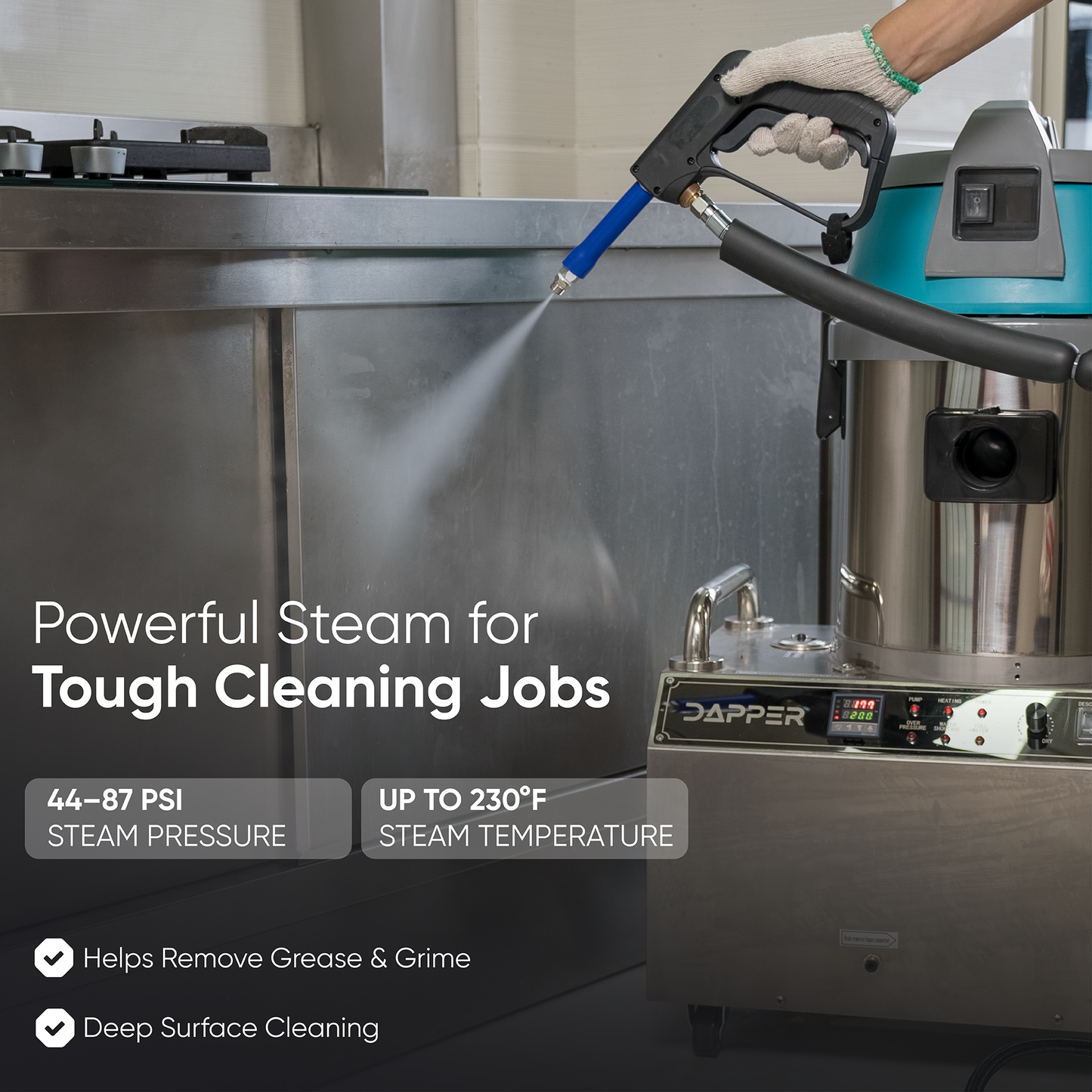 Commercial Steam Cleaner with Wet/Dry Vacuum and Upholstery - 2 Gallon Tank