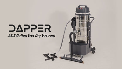 26.5 Gallon Heavy-Duty Industrial Wet/Dry Vacuum Dual Motor, 3.3 HP, 222 CFM