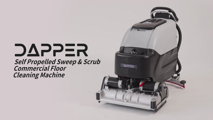 Battery-Powered Sweep & Scrub Commercial Floor Cleaning Machine, 25.5" Cleaning Path, 35" Squeegee, 14.5/17 Gal Tanks, Self-Propelled, 4-Hour Runtime, 2-Year Warranty