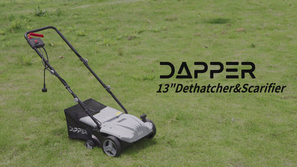 13-Inch 2-in-1 Electric Dethatcher and Scarifier Lawn Dethatcher with 8-Gallon Removable Thatch Collection Bag, 4-Position Depth Adjustment, 12 Amp, Quick-Fold, Keeps Lawn Healthy