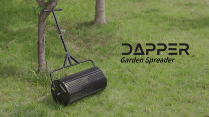 Compost Spreader, 24.4-25.6" Height Adjustable Handle, 24" Wide, Lawn and Garden Peat Moss Roller with Side Latches, Powder Coated Steel Mesh Basket for Spreading Manure, Topsoil, Black